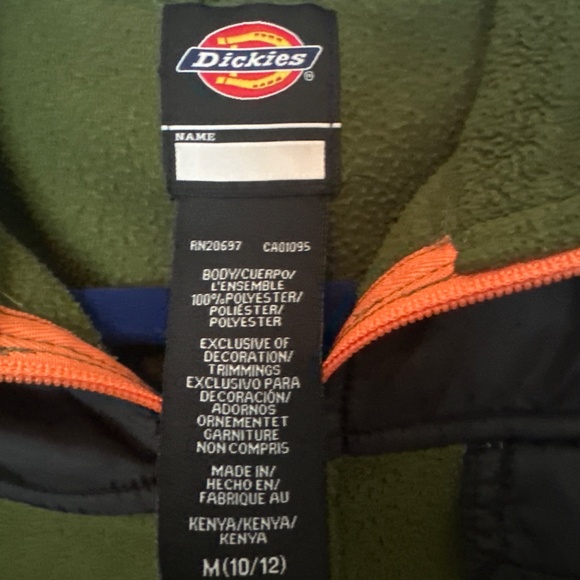 Dickies Olive Green Fleece Pullover - Size 10/12 - Quarter Zip - Picture 3 of 3